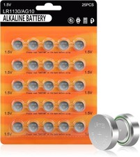 LR1130 Battery 25 Pack, 1.5V Long-Lasting AG10 189 389 LR1130 LR54 V10GA Alkalin