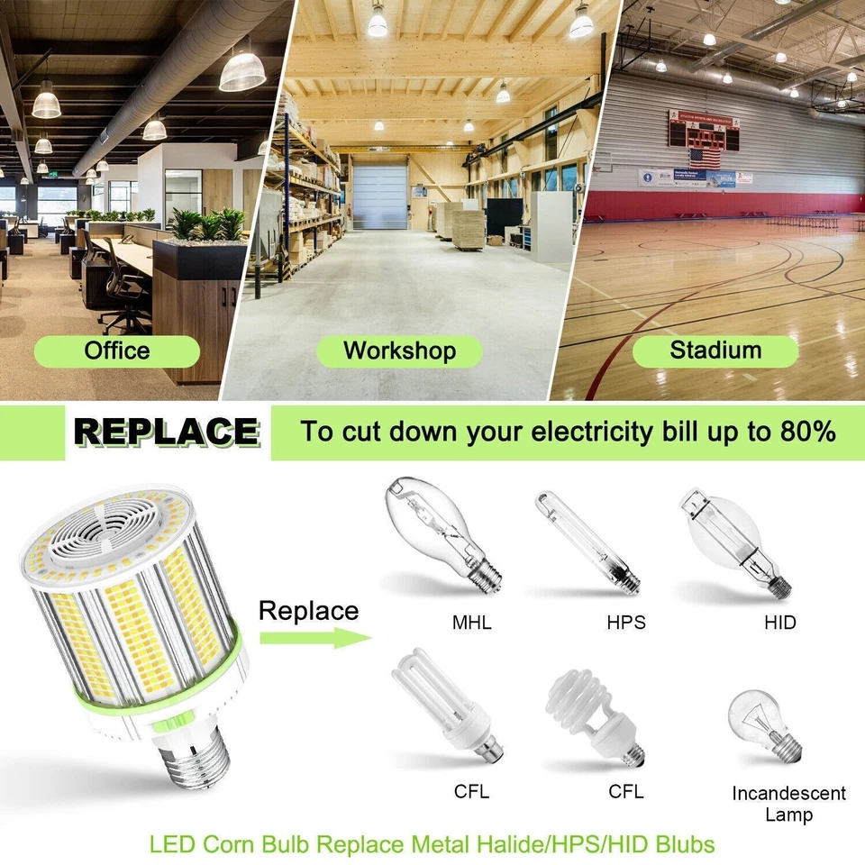 8Pack 75W/60W/45W LED Corn Light Bulb E39 Base Warehouse High Bay Light CCT 5000 - Image 2 of 4