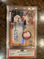 2019 Bowman Chrome Juan Soto Auto Relic Orange Refractor 22/25 PSA Jersey Number