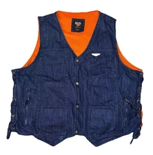 Vance Biker Wear 4XL Denim Motorcycle Vest Orange Mesh Lined Lace Up Sides