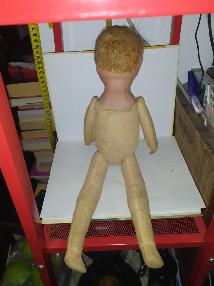 Alte Puppe-Pappmachekopf- Stoffkörper -46 cm- für Bastler  - Bild 2 von 3