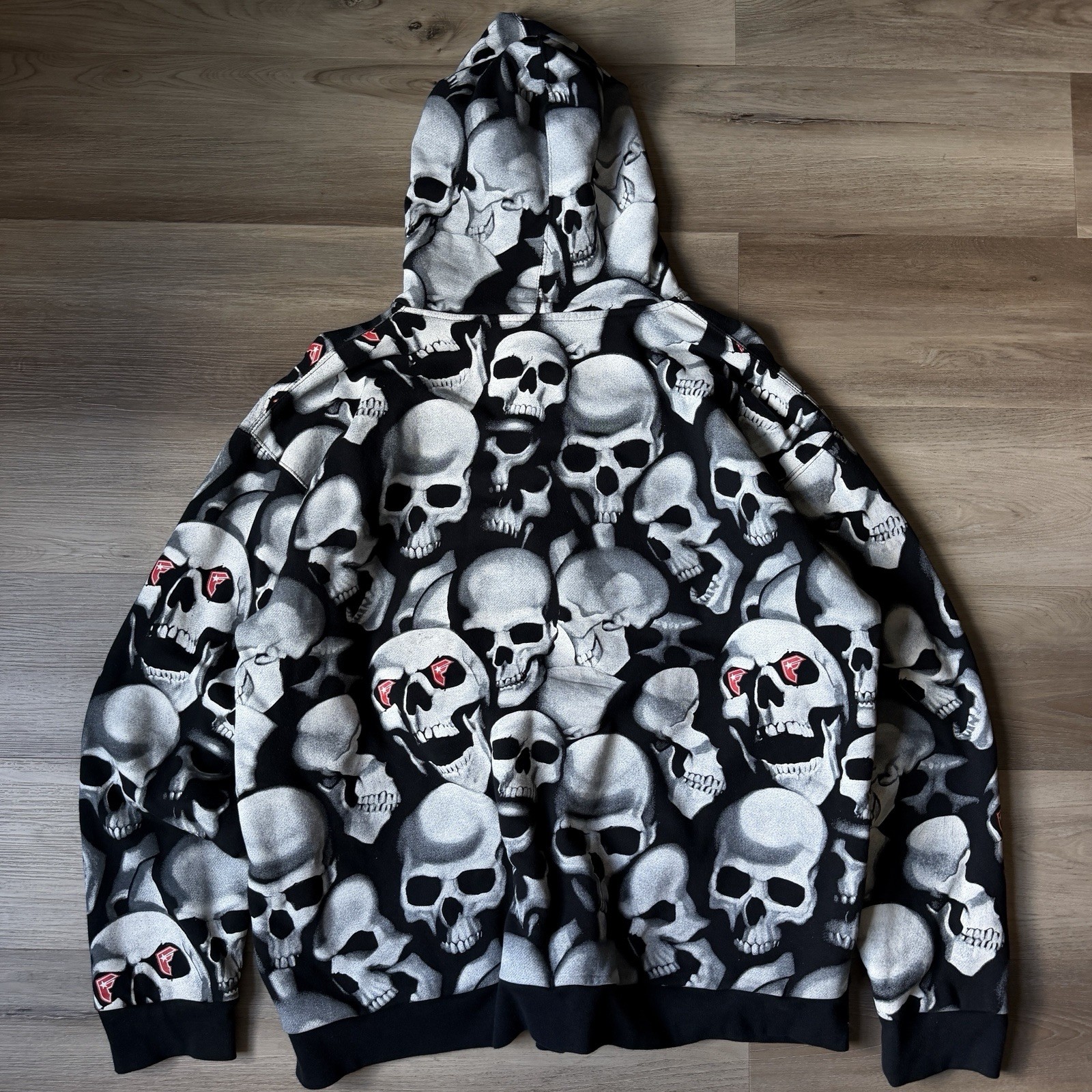 RARE Y2K Famous Stars & Straps AOP Skull Zip Up Hoodie Size XXL EUC Vintage image 2