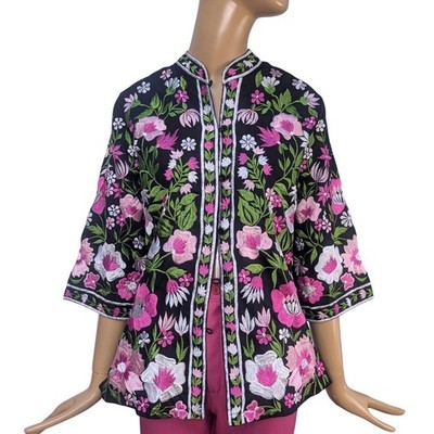 Vintage embroidered 1970's Dark floral jacket Caro of Honolulu Kimono Bohemian
