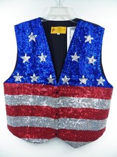 Jc Nwt Womens Large Vest Sequin Vintage Rare Blue Red Usa Flag Stars 4th July