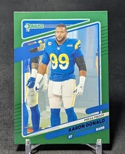Aaron Donald No Helmet Green Press Proof 2021 Donruss Card #140 Los Angeles Rams