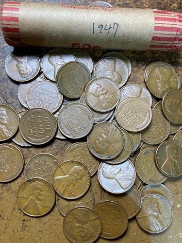 1947-P, 1947-D, 1947-S LINCOLN WHEAT CENT PENNY 3 ROLL SET, nice condition - Picture 2 of 4