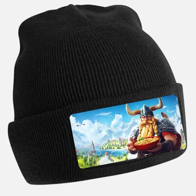 Black Beanie Hat with Cool Viking Motif - Unisex Cap, Cotton
