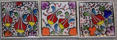 Set of 3 2''x2'' Iznik Tulip & Floral Pattern Handmade Ceramic Refrigerator Magnet