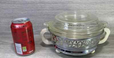Backofen Kasserolle Schüssel Deckel rund plattiert Griff Ständer Küche Phoenix Pyrex Vintage