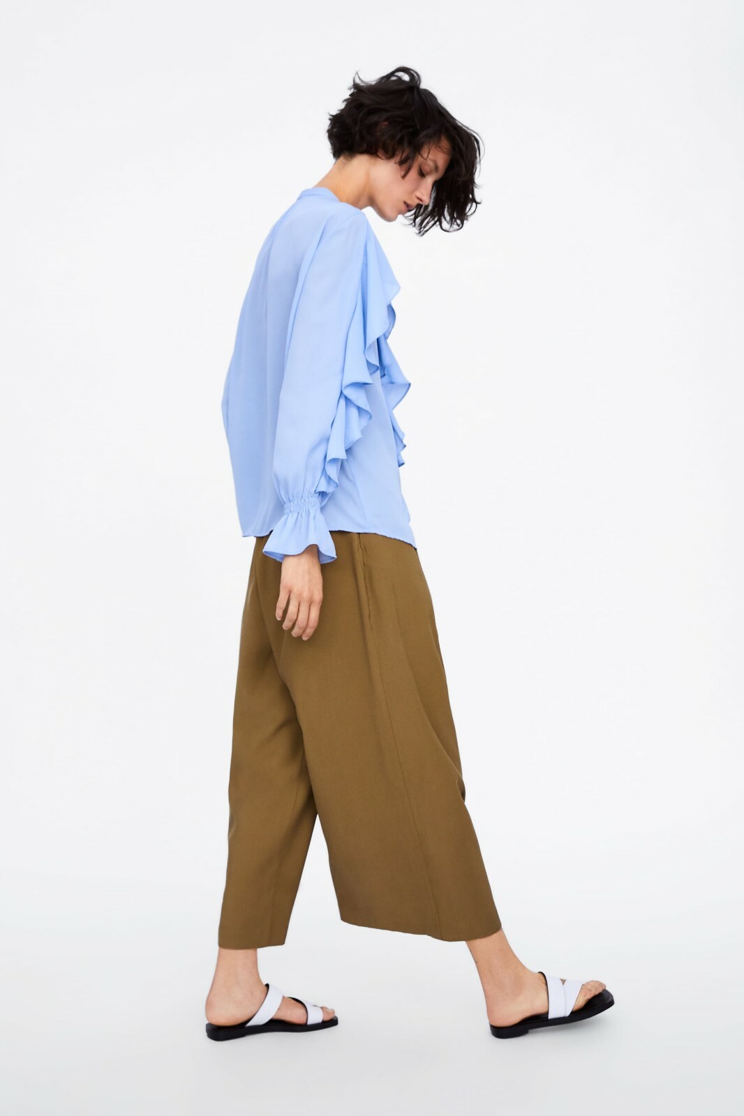 zara blue ruffle blouse