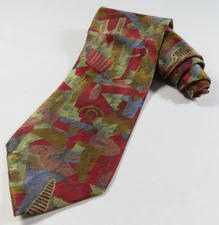 Ermenegildo Zegna Pure Silk Red Green Blue Colorful Abstract Italian Necktie EUC