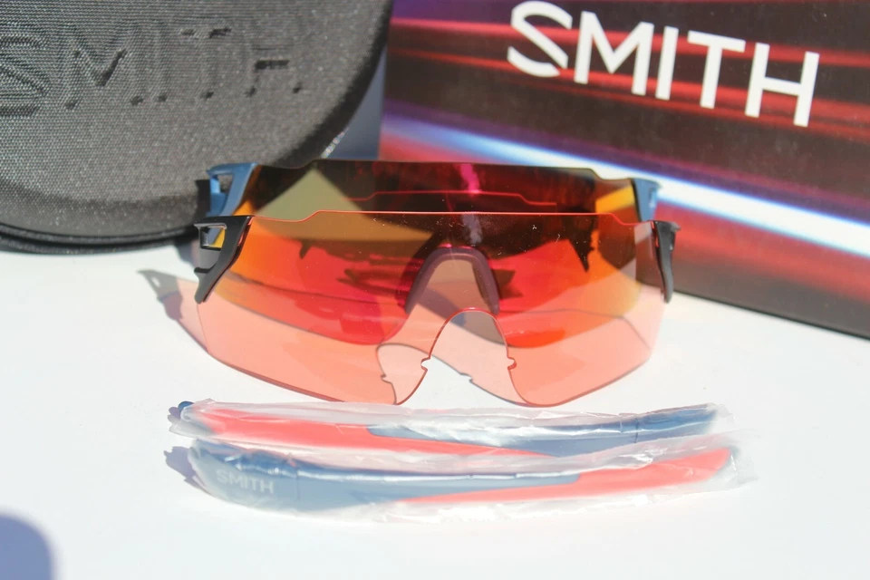 Очки солнцезащитные SMITH OPTICS Attack Max ChromaPop матовые синие/красные зеркальные 2 линзы НОВЫЕ - Изображение 2 из 4