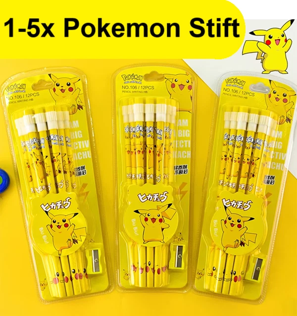 MEDIBUY24 Bleistift Pokemon Pikachu Bleistifte mit Radiergummi Geschenk 1-5 Stifte Set Neu