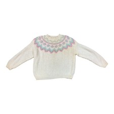 VTG Womens Pastel Acrylic Fair Isle Sweater Kristen 80s LARGE Cream Purple Pink