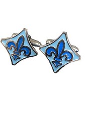 Men  s Jewelry Steel Blue Enamel Fleur De Lis Design Shirt Cufflinks
