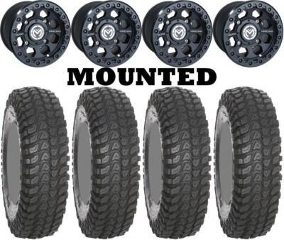 Kit 4 System 3 XCR350 Tires 33x10-15 on Moose 23X Matte Black Wheels CAN