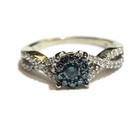 10k white gold  .70ct blue fancy diamond halo ring 5g unique size 7 halo cluster — photo 2