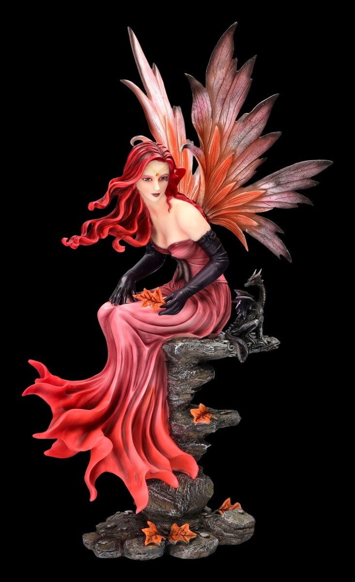 Elfenfigur - Herbstfee Carreen With Dragon Red Fantasy Gothic Decorations Fee