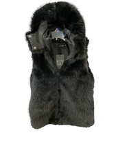 Pretty Little Thing Faux Fur Hooded Ski Vest Jacket Black Full Zip Woman's 10
