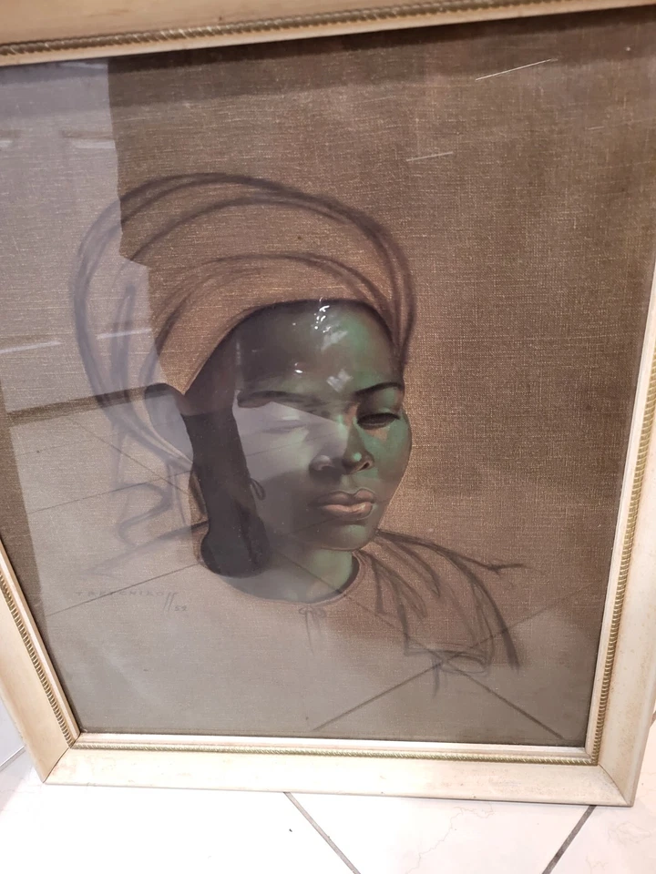 Estampado vintage de niña Vladimir Tretchikoff Basuto a bordo, retrato enmarcado en vidrio Foto 4 de 4