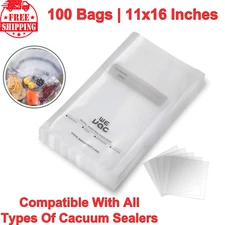 100 Commercial Vacuum Sealer Bags (11" x 16") Food Saver Storage Seal Storage