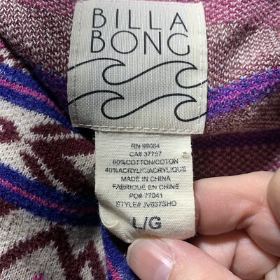 Billabong Sweater Womens LG Purple Pink Dream Chaser Open Front