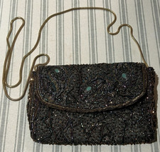 Vtg Andre Cellini Beaded Peacock Copper Beaded Convertible Handbag Clutch