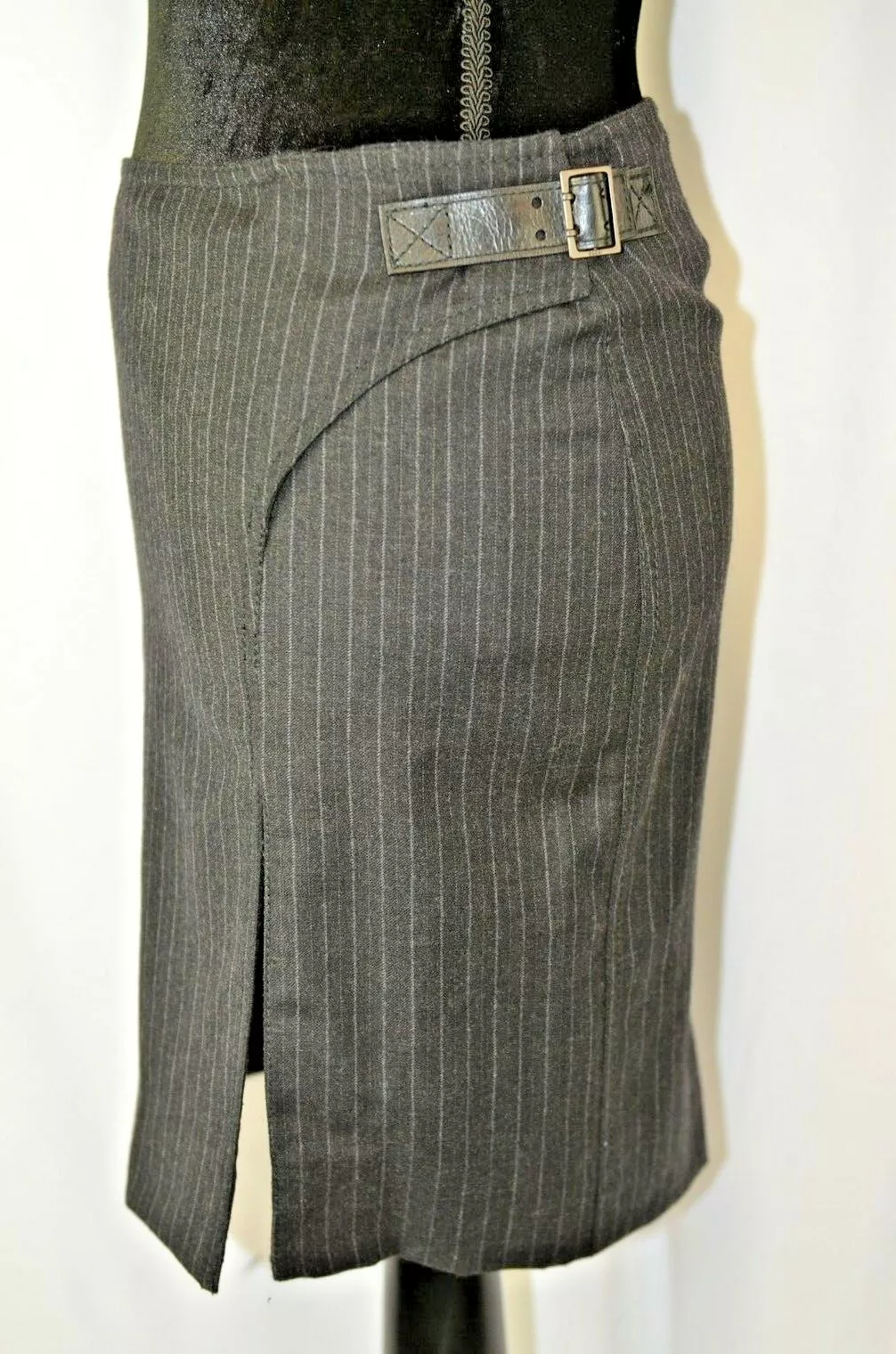 Jupe femme Gucci taille 40 Italie laine mélangée gris rayé carrière Italie 4 US A Line