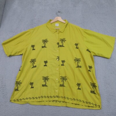 La Leela Shirt Men 2XL Yellow Tropical Embroidered Coastal Island Beach Aloha