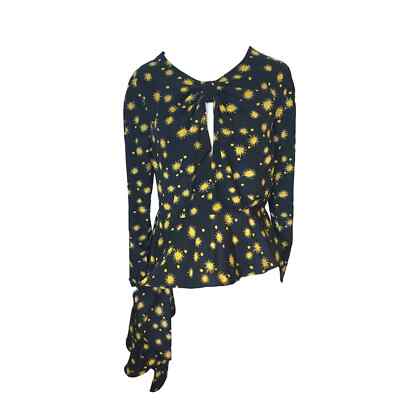 Delfi Collection Size Small Fallon Asymmetrical Top Black Yellow Sun Print