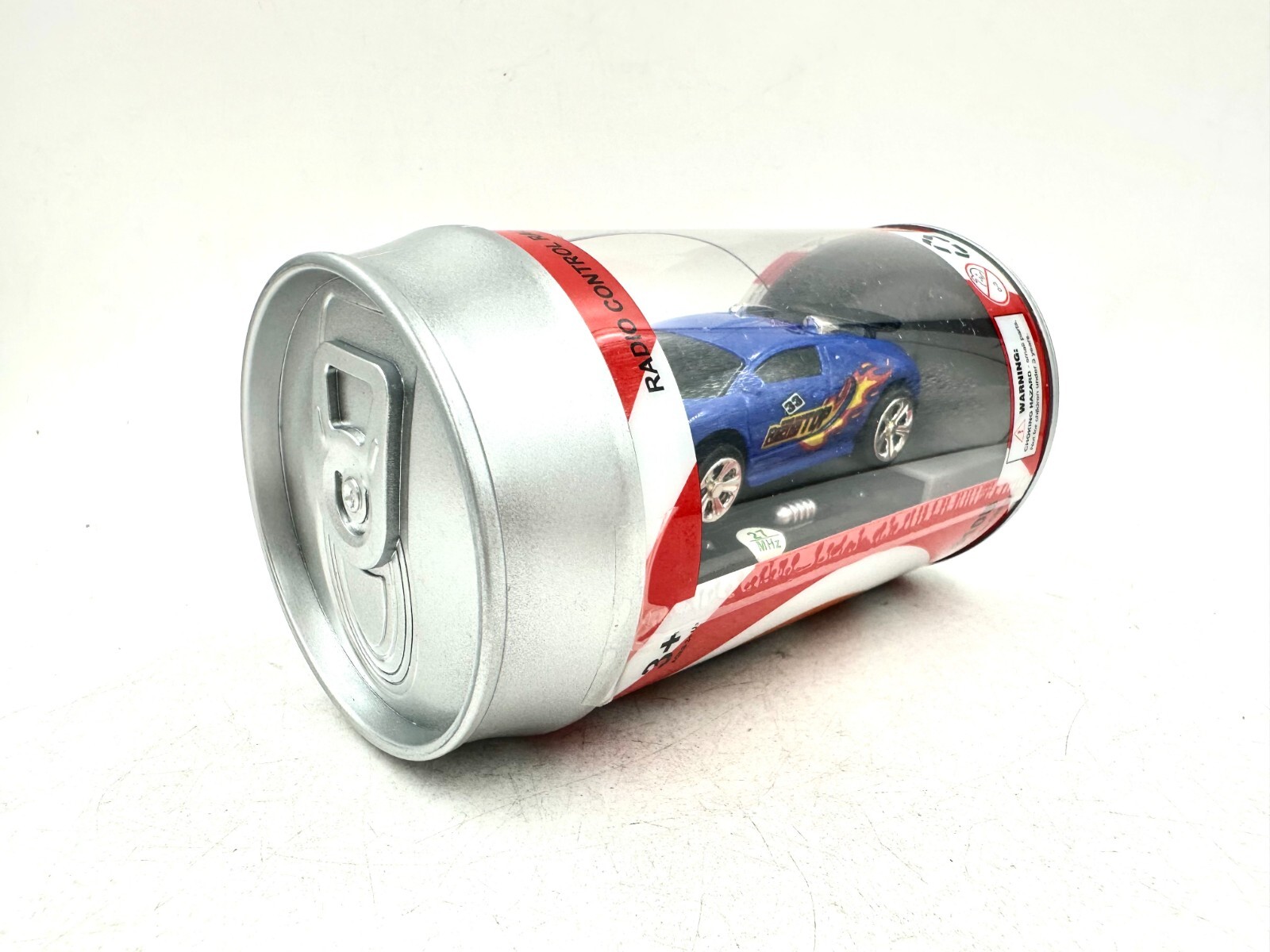 Mini RC Soda Can Race Radio Control Racing Series Toy Car 27MHz Blue W/ Flames