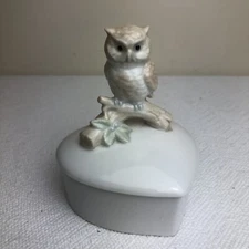 OWL OTAGIRI Owl Trinket Box Vanity Dish HEART shaped Box Made In Japan