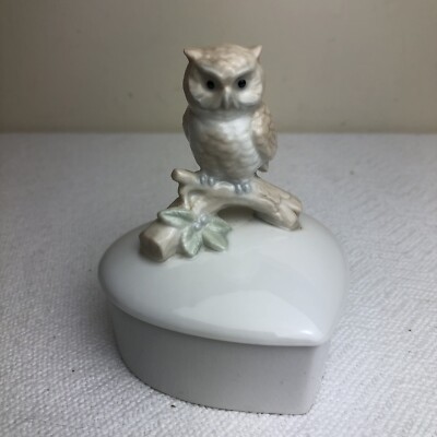 OWL OTAGIRI Owl Trinket Box Vanity Dish HEART shaped Box Made In Japan