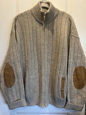 Vintage Orvis Men’s Full Zip Wool Cardigan Sweater Suede Patches Long  Sleeve XL