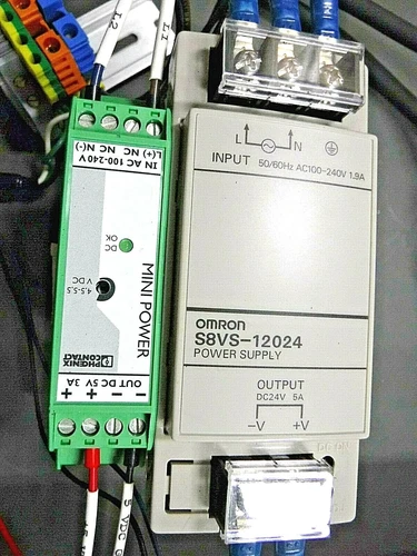 Omron S8VS-12024 + Phoenix Contact MINI-PS-100-240AC/5DC/3 DIN Rail Power Supply