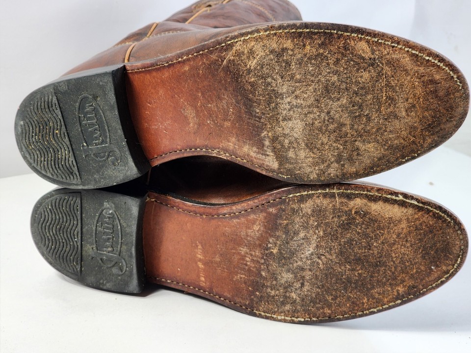 Justin 3163 Leather Brown Marble Western Cowboy Riding Roper Boots Mens ...