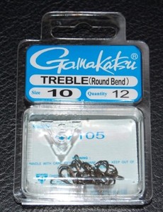 Gamakatsu Treble Hooks - Round Bend Size 6, Red, Pack Of 10