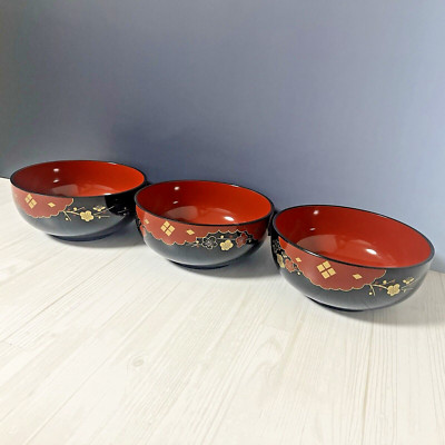 Vintage Lacquered 3 Large bowl set Yamanaka Lacquerware Traditional craft design