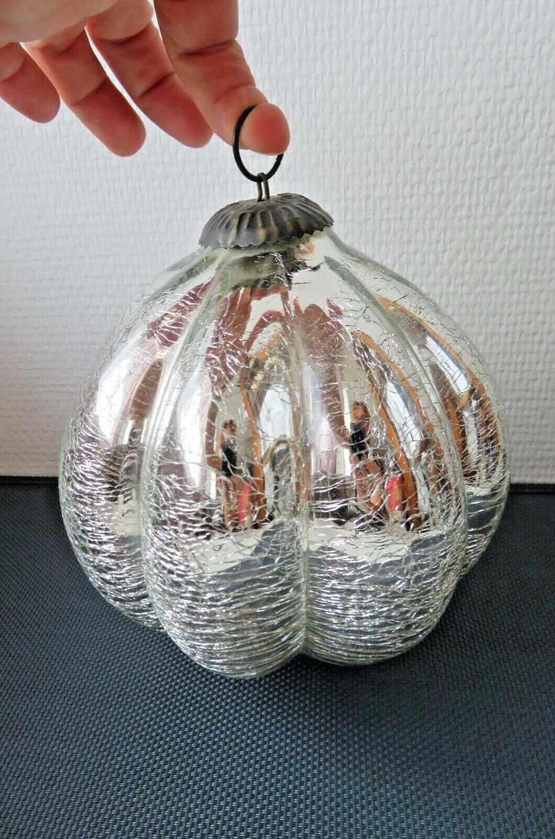 Ancienne Boule De Noël En Verre églomisé – Style Napoléon III, Hauteur 20 Cm