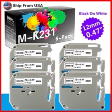 6 PK MK231 MK-231 Label Tape Used for P-touch PT-45M PT-100(Black on White)