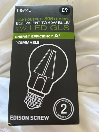 NUOVO CON SCATOLA NEXT 7 W LED GLS EDISON VITE DIMMERABILE CLASSE ENERGETICA A+ TRASPARENTE