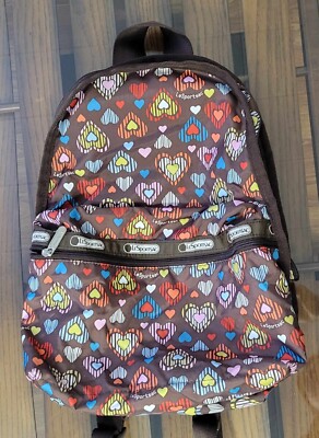 LeSportsac Heart Pattern Backpack - Black and Gray with red accents. Lesportsac black backpack - Gem main image 2