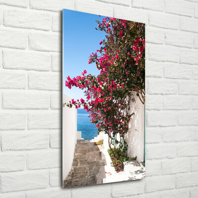 Wand-Bild Kunstdruck aus Hart-Glas Hochformat 70x140 Griechische Straßen