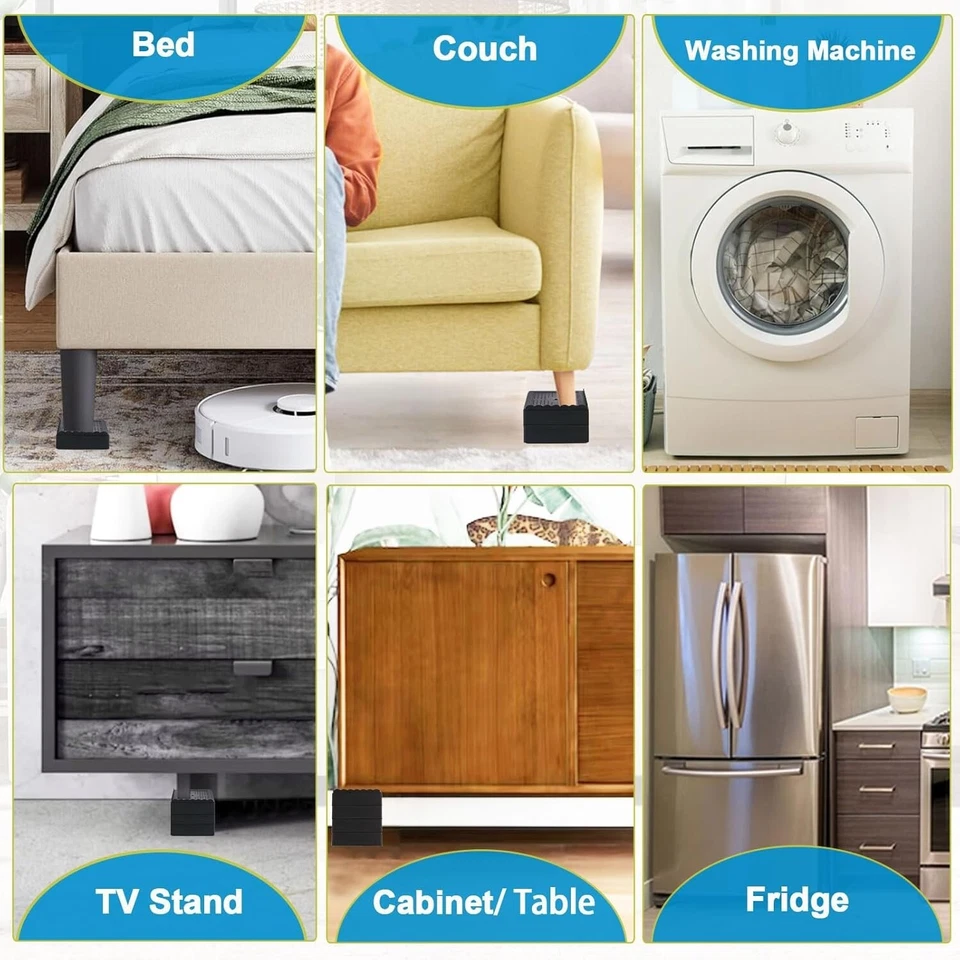 Elevadores de cama de 1" de alta resistencia, elevador de muebles ajustable para mesa, sofá de escritorio paquete de 4 Foto 4 de 4