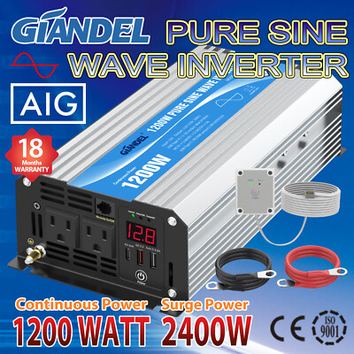 Pure Sine Wave Inverter 1200W 12V to 110V~120V with 4.5m Remote USA Transistor
