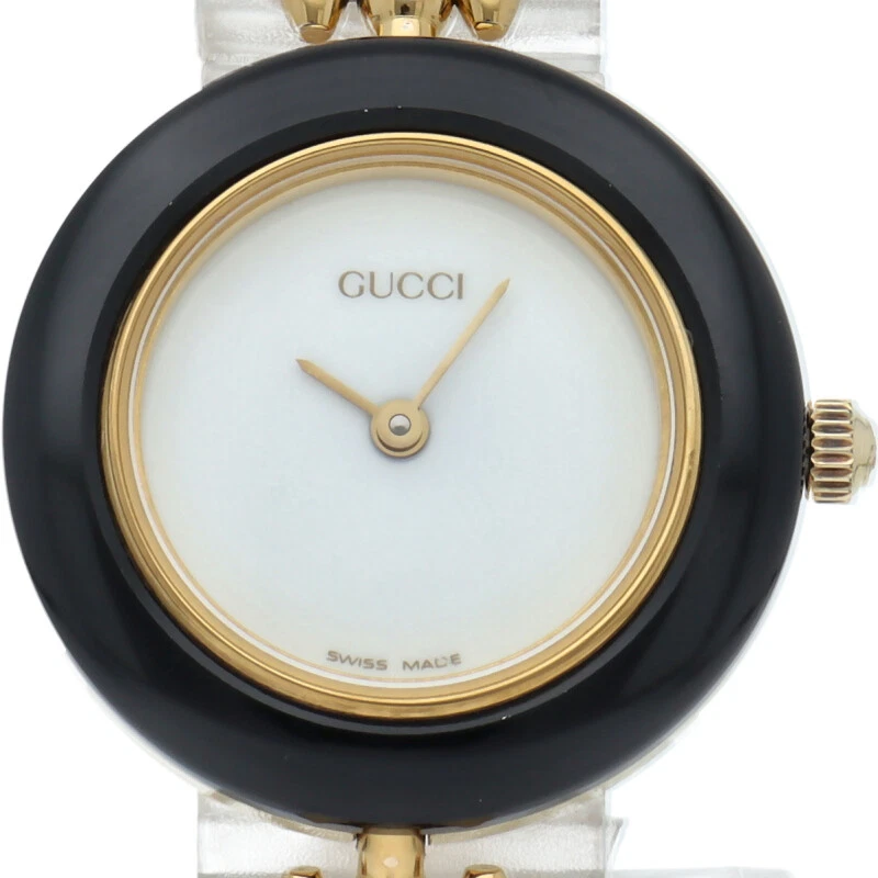Montre femme GUCCI lunette changeante 11/12,2 plaqué or womenwatch blanche OCCASION