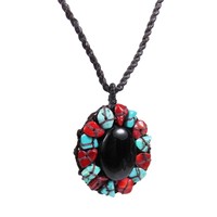 Sweet Midnight Mosaic Oval Onyx Stone Necklace Sweet Midnight Mosaic Oval Onyx Stone Necklace