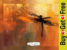 Striking Oil Dragonfly Painting, Oil Painting Print 5"x7" on Matte Paper