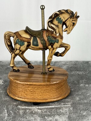 Vintage Willitts Inc Melodies - Horse Music Box Carousel Waltz Wooden Base 