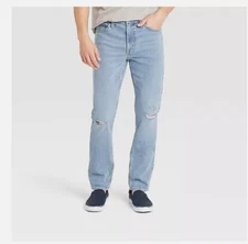 Men's Slim Fit Hemp Jeans - Goodfellow & Co Robson Blue Denim 38x32 Distressed